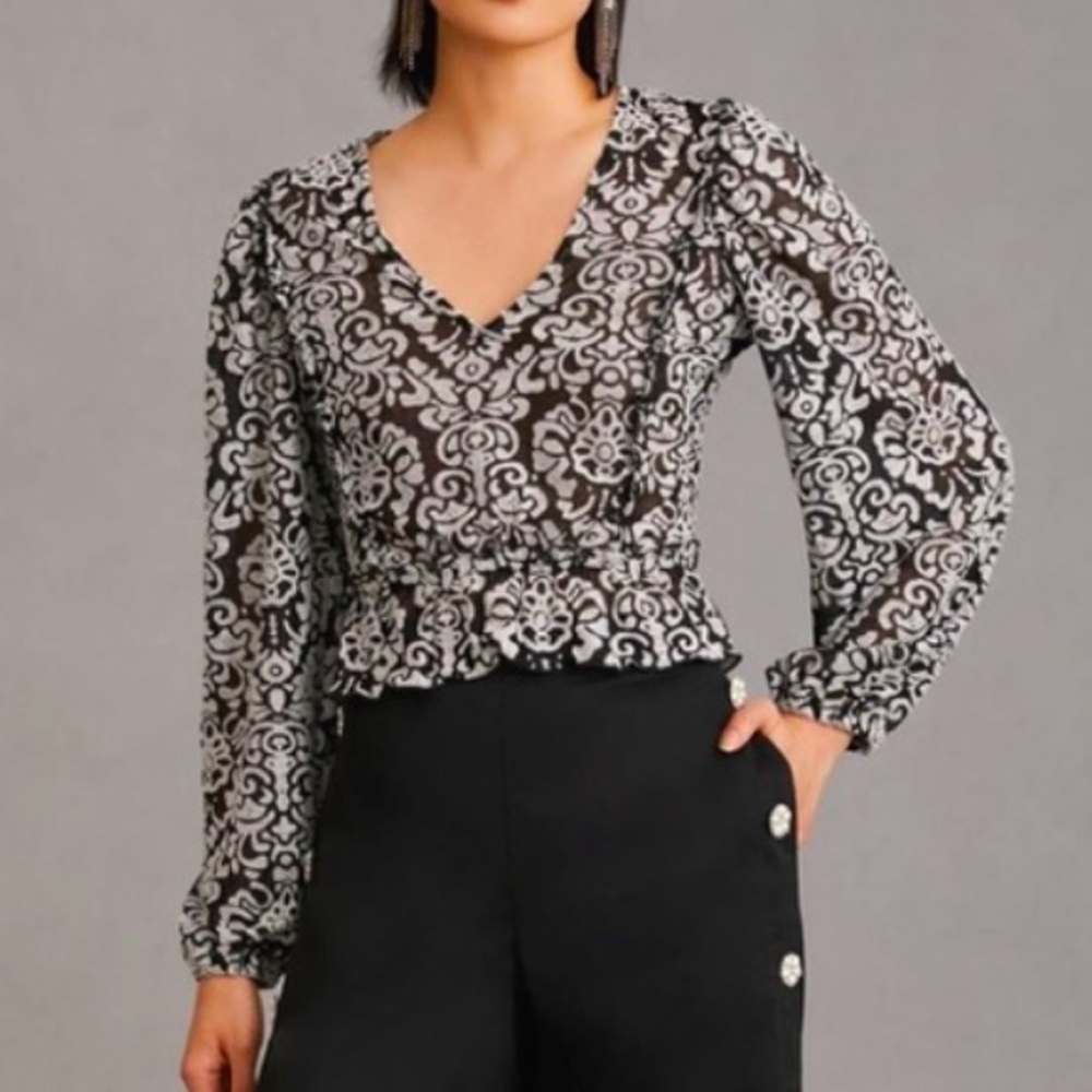 By Anthropologie Jacquard Peasant Blouse